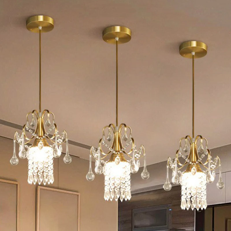 Gouden 1-lichts hanglamp Traditioneel helder kristal franje hanglicht voor eetkamer Clearhalo