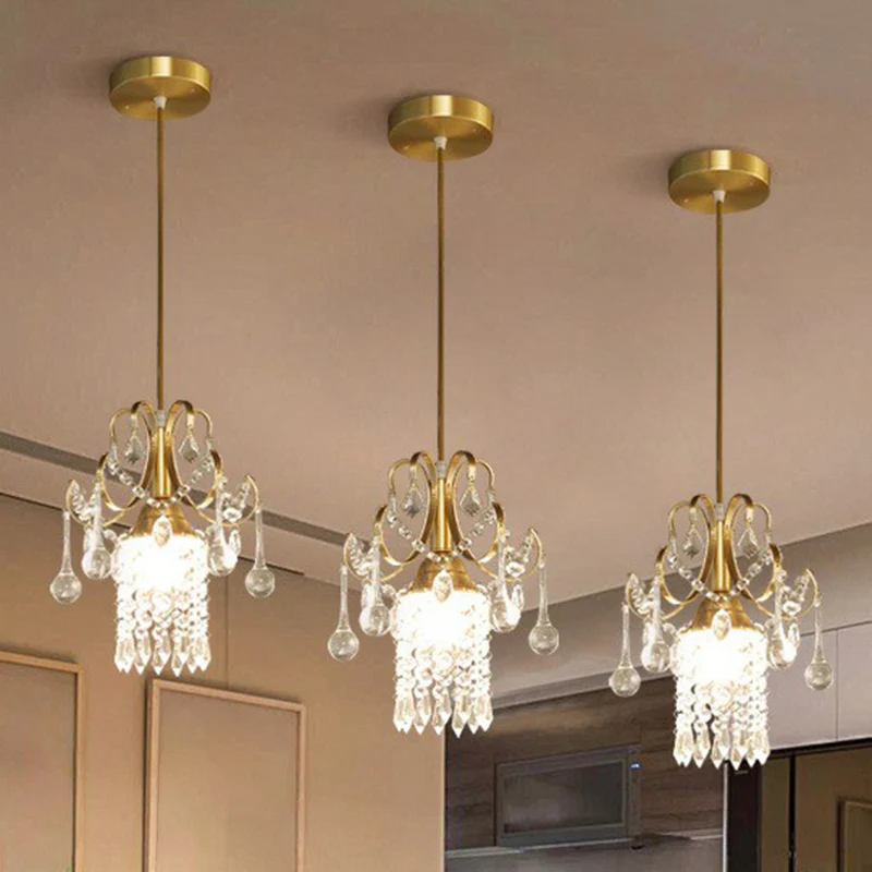Gouden 1-lichts hanglamp Traditioneel helder kristal franje hanglicht voor eetkamer Clearhalo