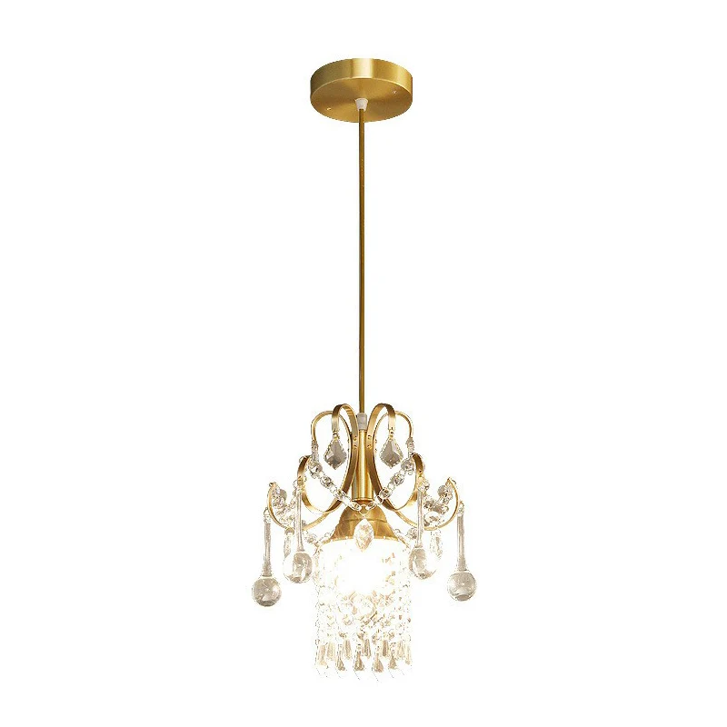 Gouden 1-lichts hanglamp Traditioneel helder kristal franje hanglicht voor eetkamer Clearhalo