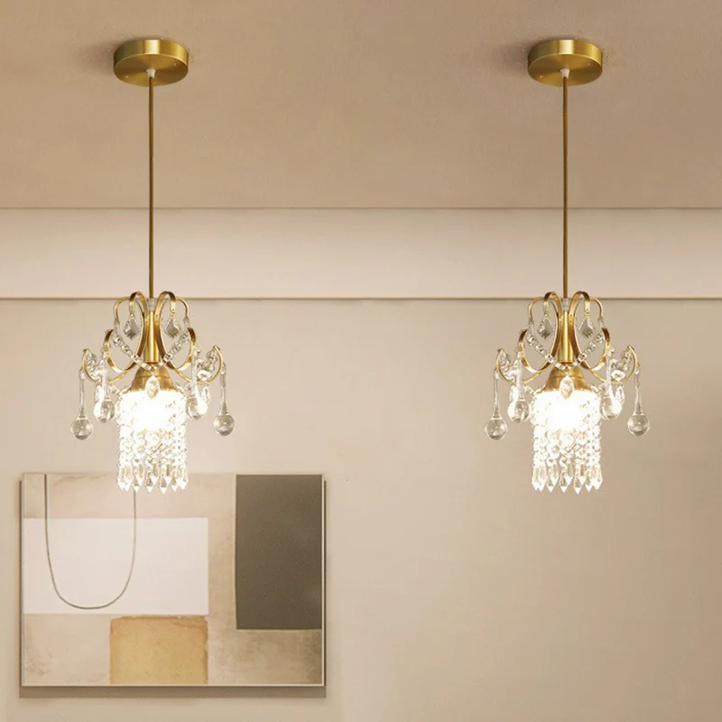 Gouden 1-lichts hanglamp Traditioneel helder kristal franje hanglicht voor eetkamer Clearhalo