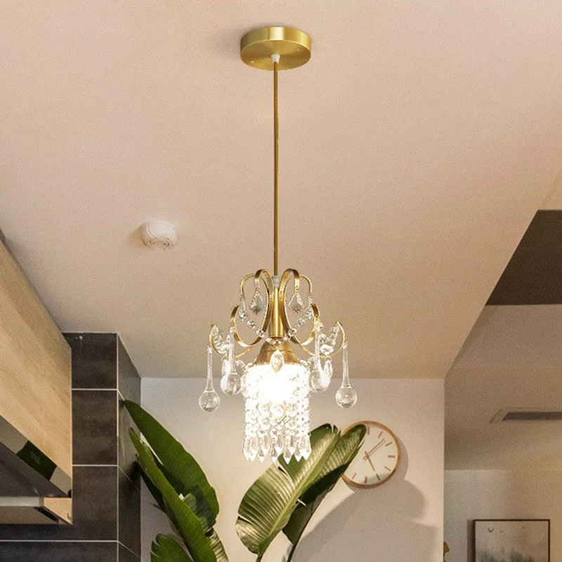 Gouden 1-lichts hanglamp Traditioneel helder kristal franje hanglicht voor eetkamer Clearhalo