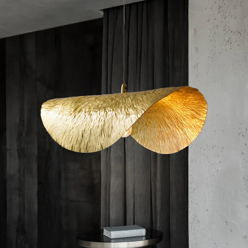 Gouden 1-lichts lotusbladvormige plafondhanger uit het midden van de eeuw metalen hanglamp voor restaurant Clearhalo