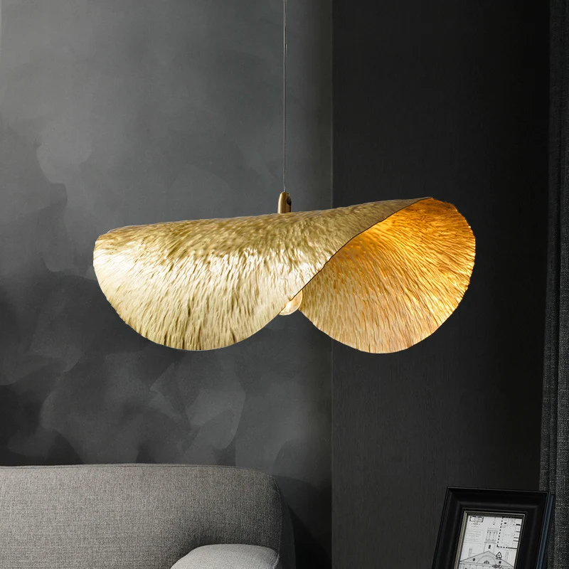 Gouden 1-lichts lotusbladvormige plafondhanger uit het midden van de eeuw metalen hanglamp voor restaurant Clearhalo