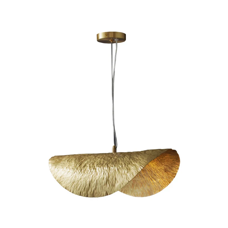 Gouden 1-lichts lotusbladvormige plafondhanger uit het midden van de eeuw metalen hanglamp voor restaurant Clearhalo