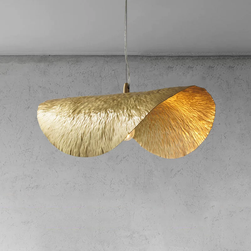 Gouden 1-lichts lotusbladvormige plafondhanger uit het midden van de eeuw metalen hanglamp voor restaurant Clearhalo