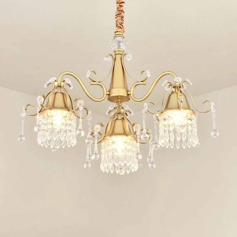 Gouden 3-kops slingerverlichtingspost moderne kristallen druppelcilinder hangende kroonluchter voor slaapkamer Clearhalo