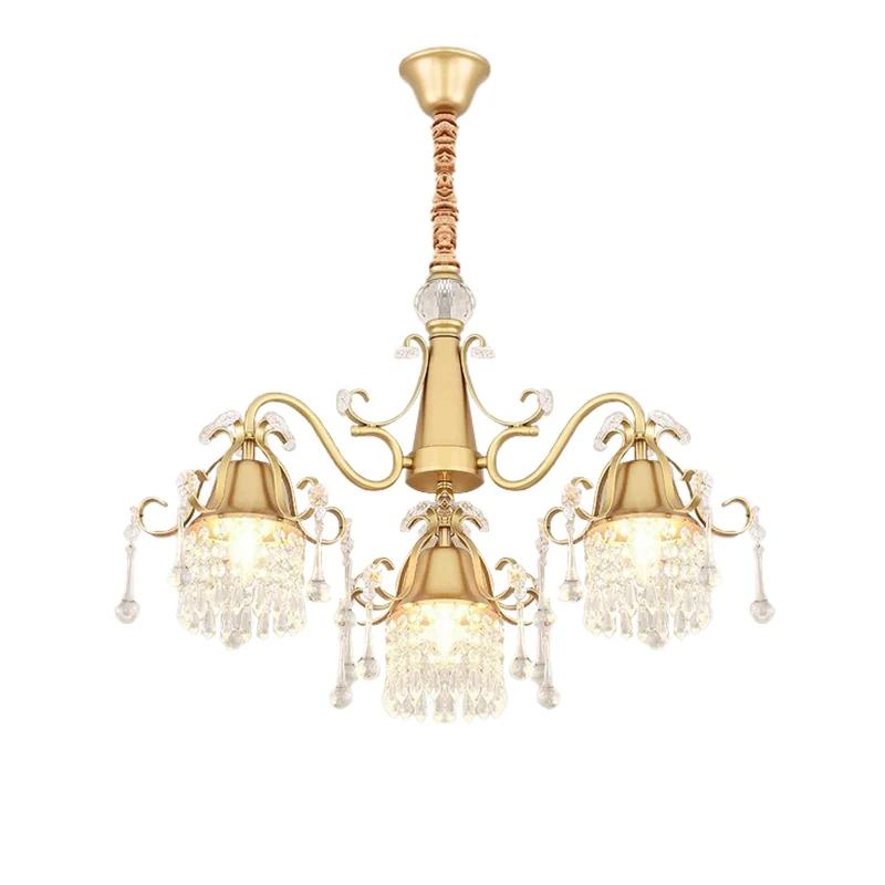 Gouden 3-kops slingerverlichtingspost moderne kristallen druppelcilinder hangende kroonluchter voor slaapkamer Clearhalo