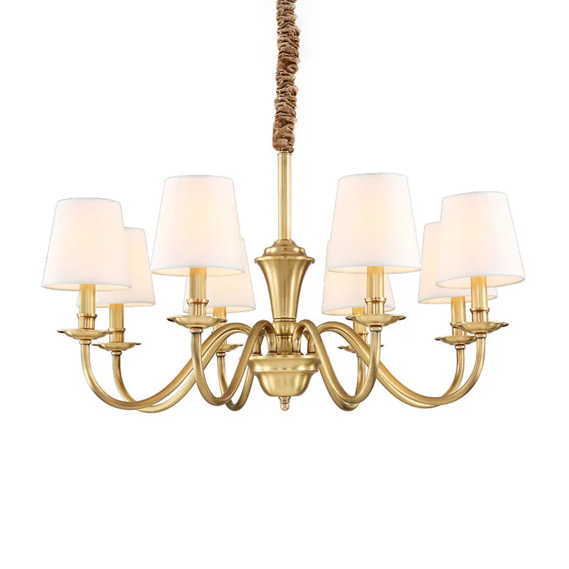Gouden 6/8-lichts hangende kroonluchter koloniale stijl stoffen conische ophanging hanglamp Clearhalo