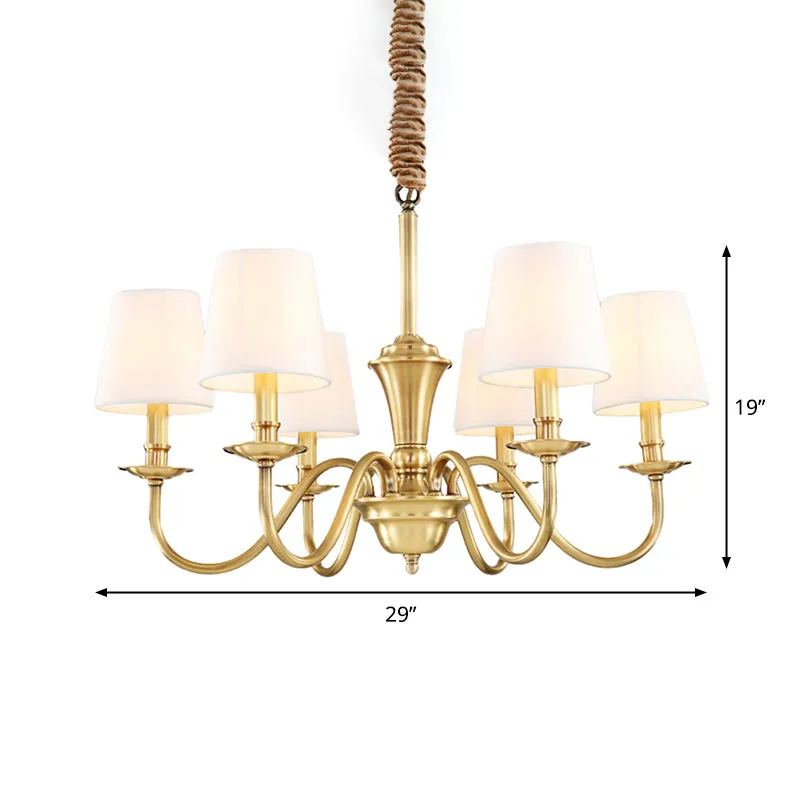 Gouden 6/8-lichts hangende kroonluchter koloniale stijl stoffen conische ophanging hanglamp Clearhalo