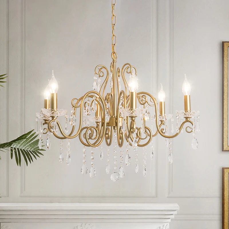 Gouden 6-lichts kroonluchter verlichtingsarmatuur Lodge kristallen kandelaar ophanging hanger Clearhalo