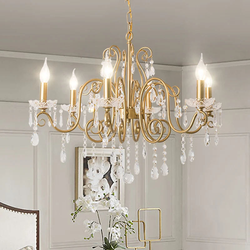 Gouden 6-lichts kroonluchter verlichtingsarmatuur Lodge kristallen kandelaar ophanging hanger Clearhalo