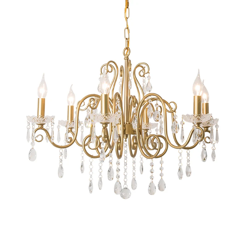 Gouden 6-lichts kroonluchter verlichtingsarmatuur Lodge kristallen kandelaar ophanging hanger Clearhalo