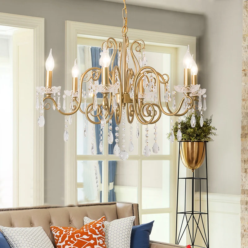 Gouden 6-lichts kroonluchter verlichtingsarmatuur Lodge kristallen kandelaar ophanging hanger Clearhalo