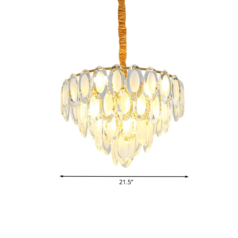 Gouden 9-kops plafondkroonluchter moderne ovale kristallen meerlaagse ophanging hanglamp voor woonkamer Clearhalo