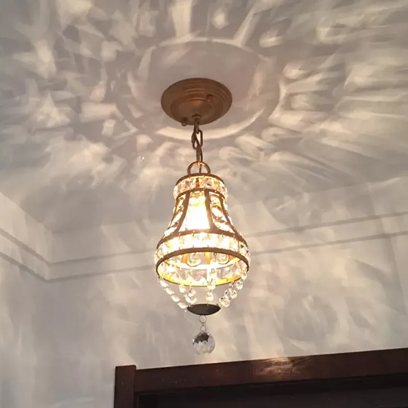 Gouden afwerking 1-kops hanglamp boerderij gefacetteerde kristallen conische hanglamp voor restaurant Clearhalo