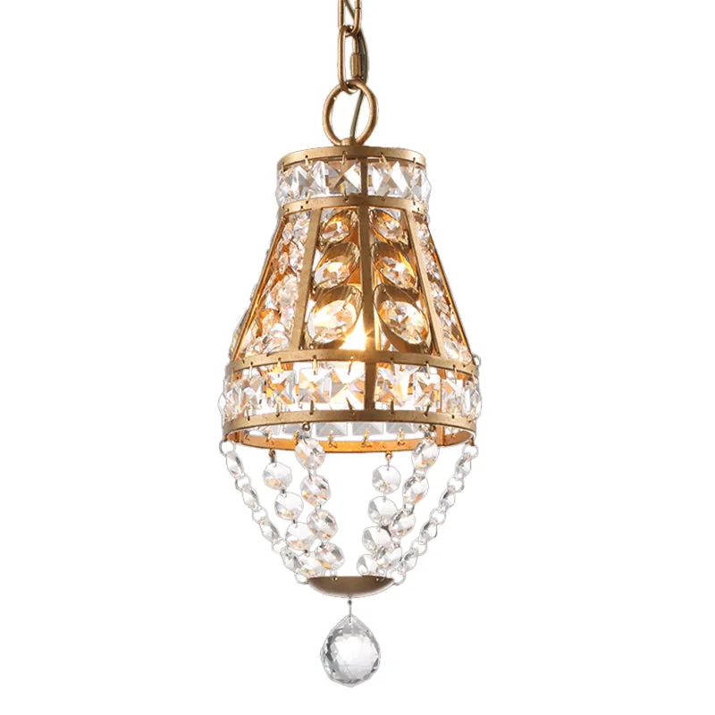 Gouden afwerking 1-kops hanglamp boerderij gefacetteerde kristallen conische hanglamp voor restaurant Clearhalo