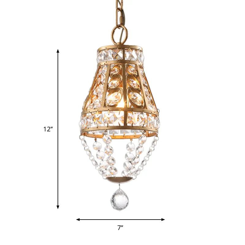 Gouden afwerking 1-kops hanglamp boerderij gefacetteerde kristallen conische hanglamp voor restaurant Clearhalo