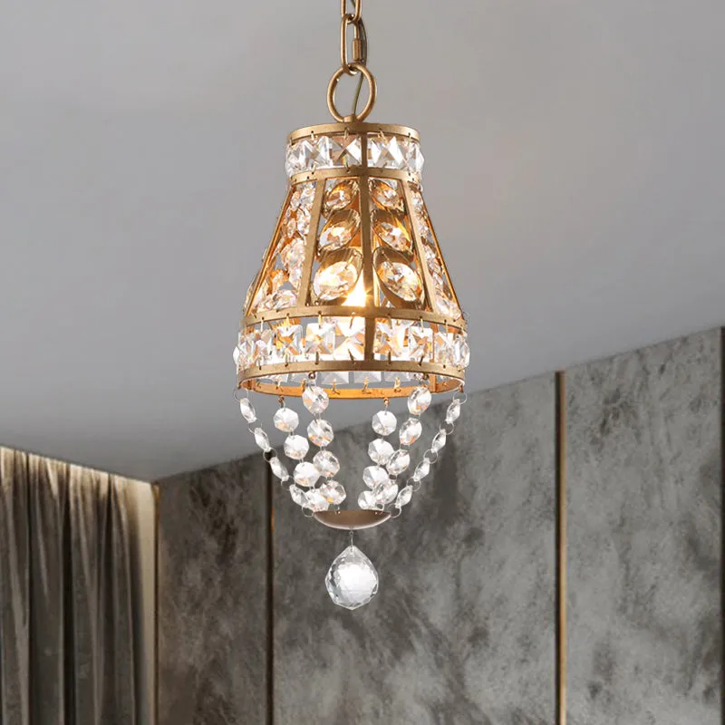 Gouden afwerking 1-kops hanglamp boerderij gefacetteerde kristallen conische hanglamp voor restaurant Clearhalo