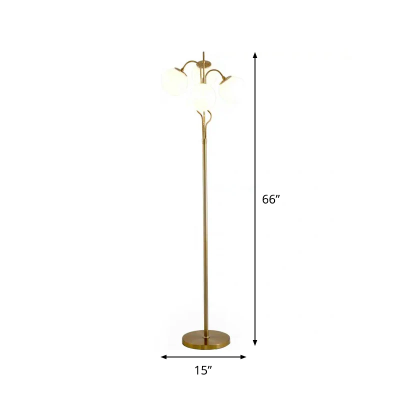 Gouden afwerking Ball vloerlamp Post moderne 4-lichts witte glazen standaard vloerlamp voor woonkamer Clearhalo