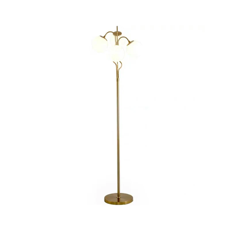 Gouden afwerking Ball vloerlamp Post moderne 4-lichts witte glazen standaard vloerlamp voor woonkamer Clearhalo
