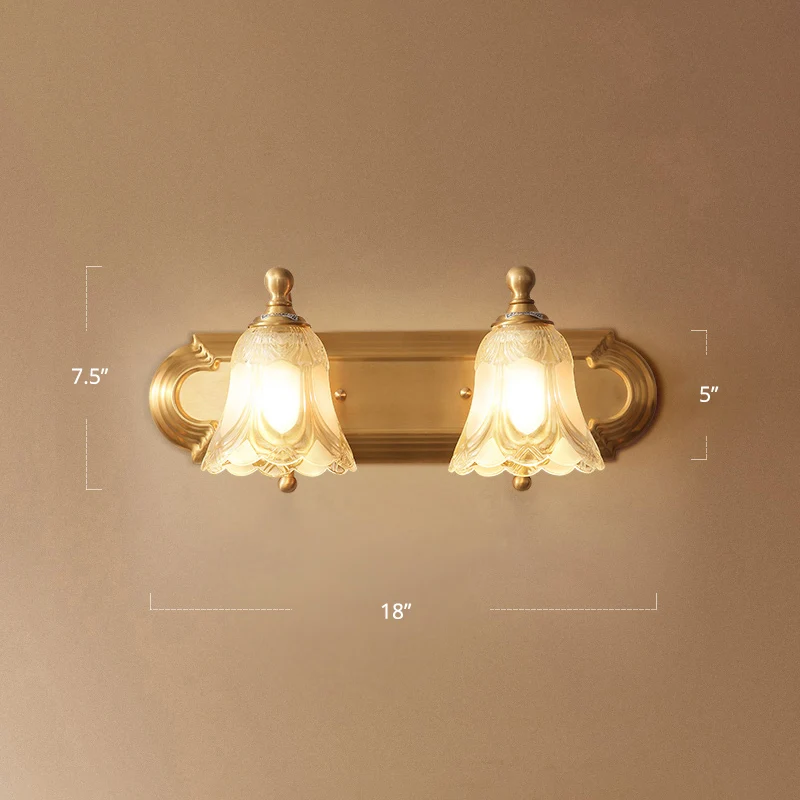 Gouden afwerking bloemenijdelheid verlichting antieke semi-ondoorzichtige glazen badkamer wandlamp Clearhalo