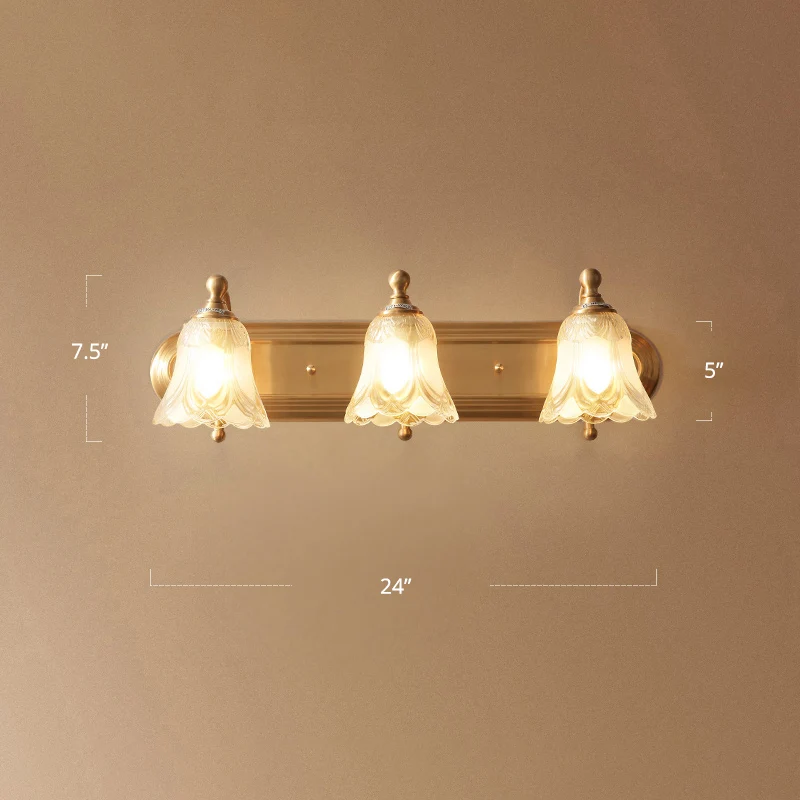 Gouden afwerking bloemenijdelheid verlichting antieke semi-ondoorzichtige glazen badkamer wandlamp Clearhalo