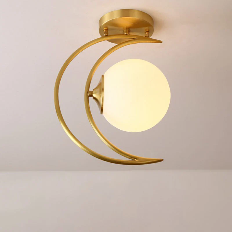 Gouden afwerking Crescent Flush Light Nordic 1-kops witte bolglas semi-inbouw plafondlamp Clearhalo