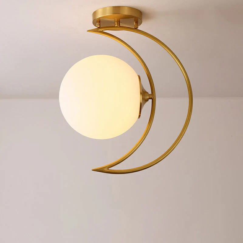 Gouden afwerking Crescent Flush Light Nordic 1-kops witte bolglas semi-inbouw plafondlamp Clearhalo