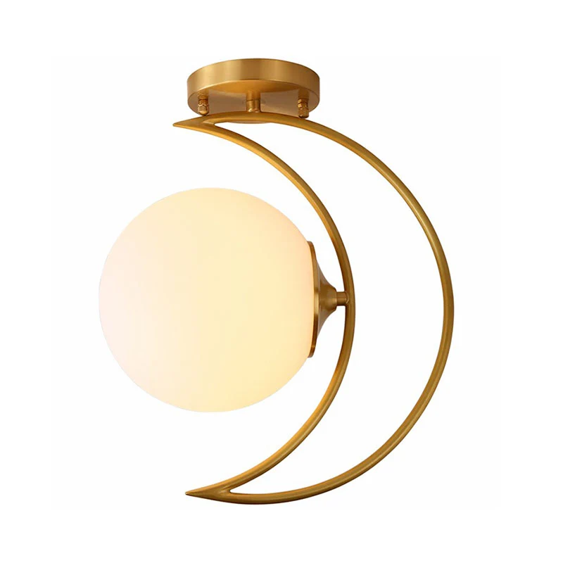 Gouden afwerking Crescent Flush Light Nordic 1-kops witte bolglas semi-inbouw plafondlamp Clearhalo