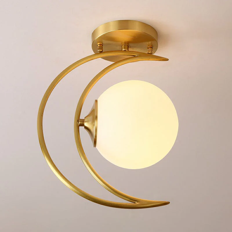 Gouden afwerking Crescent Flush Light Nordic 1-kops witte bolglas semi-inbouw plafondlamp Clearhalo