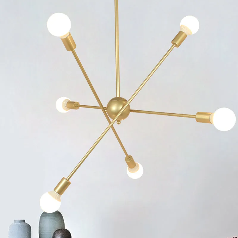 Gouden afwerking 6/8 lampen hanglamp industriële stijl ijzeren spoetnik kroonluchterverlichting met kale lamp voor eetkame...