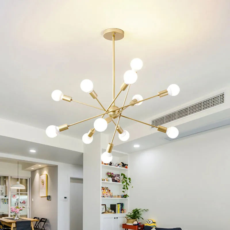 Gouden afwerking 6/8 lampen hanglamp industriële stijl ijzeren spoetnik kroonluchterverlichting met kale lamp voor eetkame...