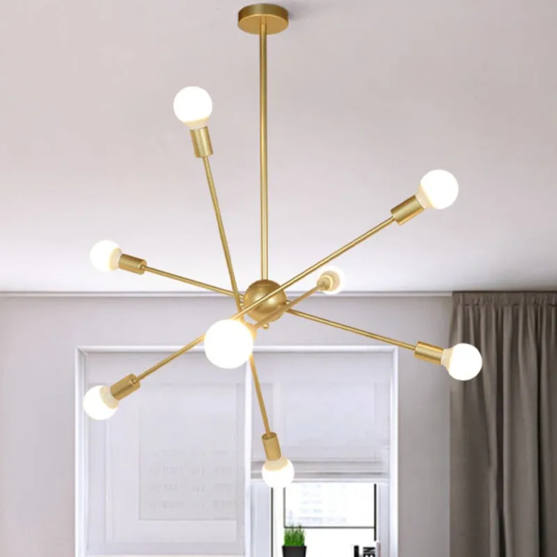 Gouden afwerking 6/8 lampen hanglamp industriële stijl ijzeren spoetnik kroonluchterverlichting met kale lamp voor eetkame...