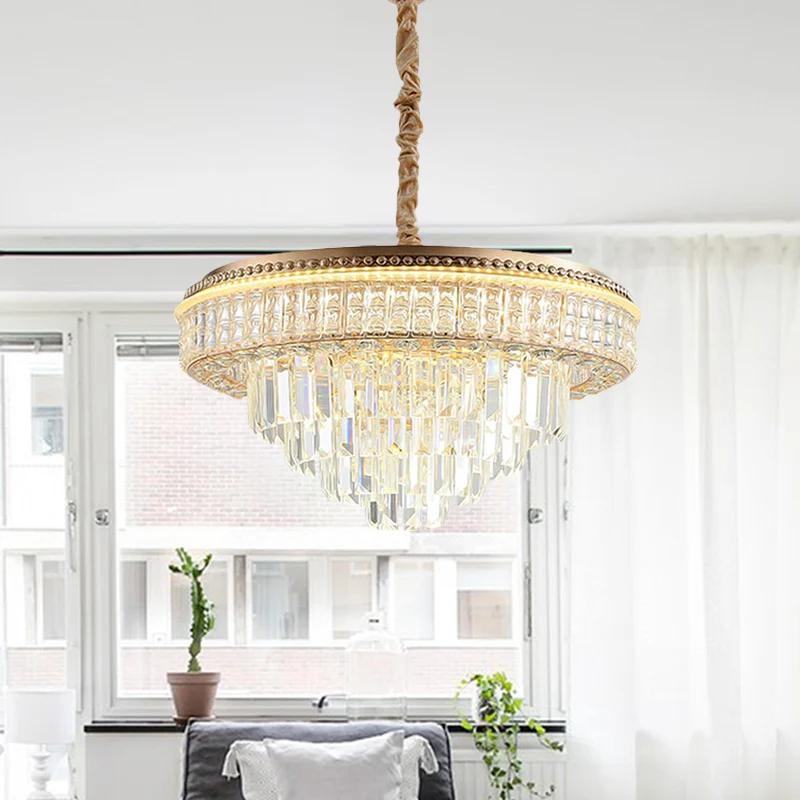 Gouden afwerking LED-hanglamp Traditionele kristallen ijspegel/bollen ronde hangende kroonluchter Clearhalo