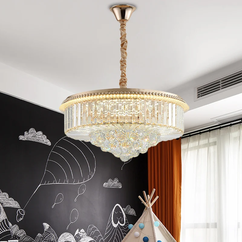 Gouden afwerking LED-hanglamp Traditionele kristallen ijspegel/bollen ronde hangende kroonluchter Clearhalo