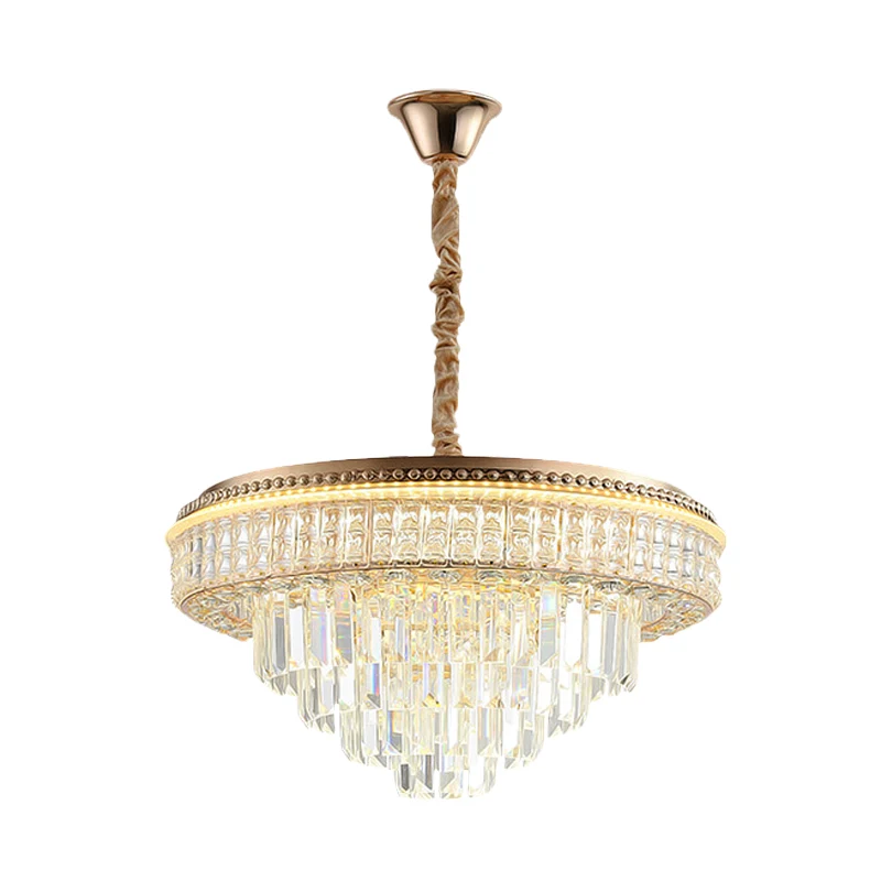 Gouden afwerking LED-hanglamp Traditionele kristallen ijspegel/bollen ronde hangende kroonluchter Clearhalo