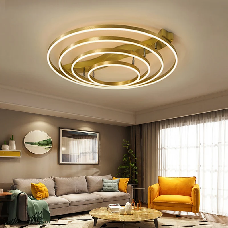 Gouden afwerking Ring-plafondmontagelamp Artistiek Metaal Verstelbaar LED-semi-inbouwlicht Clearhalo