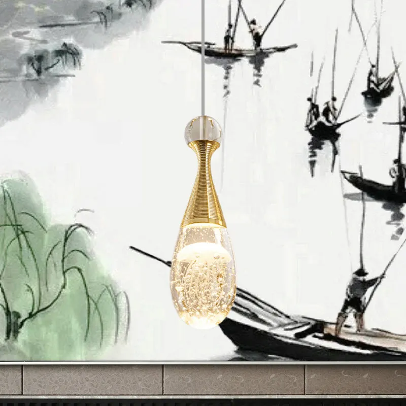 Gouden afwerking Teardrop hanglamp, eenvoudige, heldere kristallen LED hangende plafondlamp Clearhalo