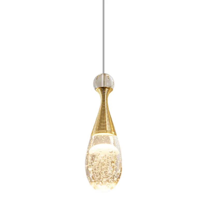 Gouden afwerking Teardrop hanglamp, eenvoudige, heldere kristallen LED hangende plafondlamp Clearhalo