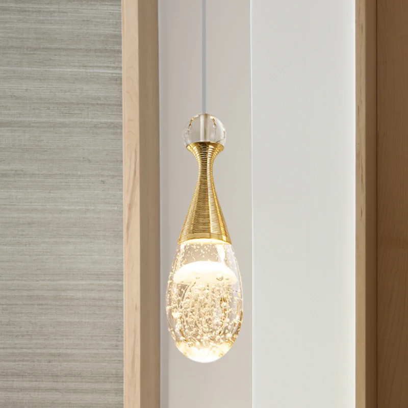 Gouden afwerking Teardrop hanglamp, eenvoudige, heldere kristallen LED hangende plafondlamp Clearhalo