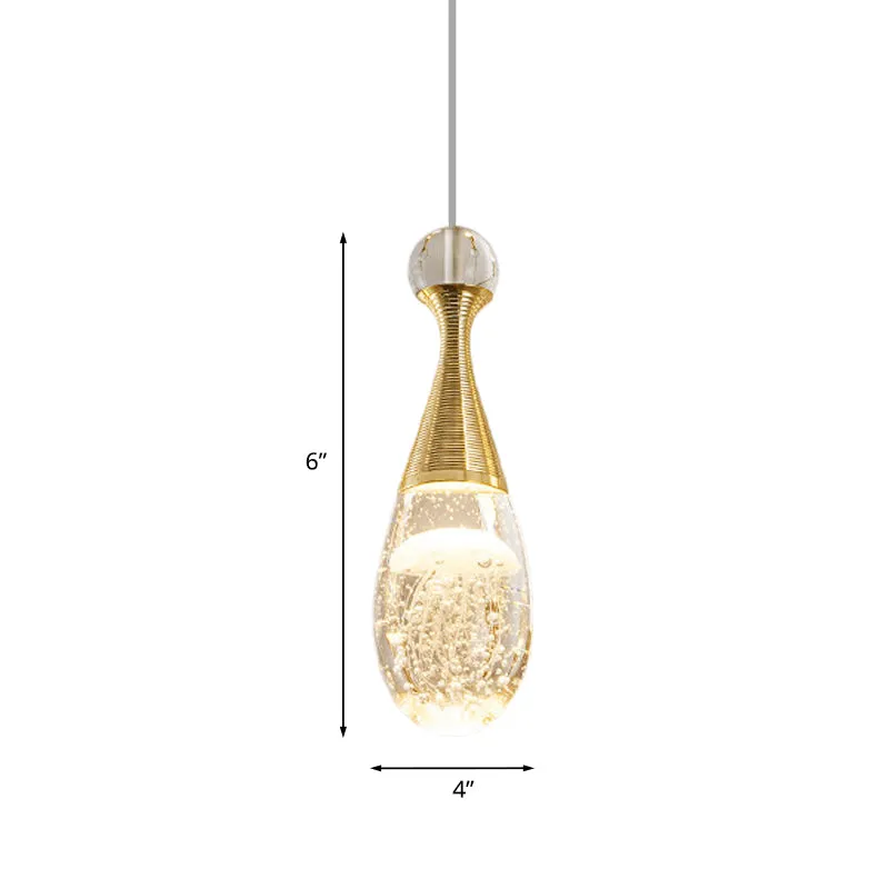 Gouden afwerking Teardrop hanglamp, eenvoudige, heldere kristallen LED hangende plafondlamp Clearhalo