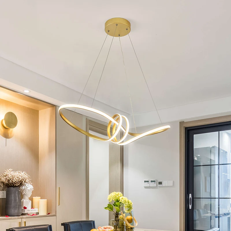Gouden afwerking Twist Island Lamp Minimalisme LED metalen hanglamp voor restaurant Clearhalo