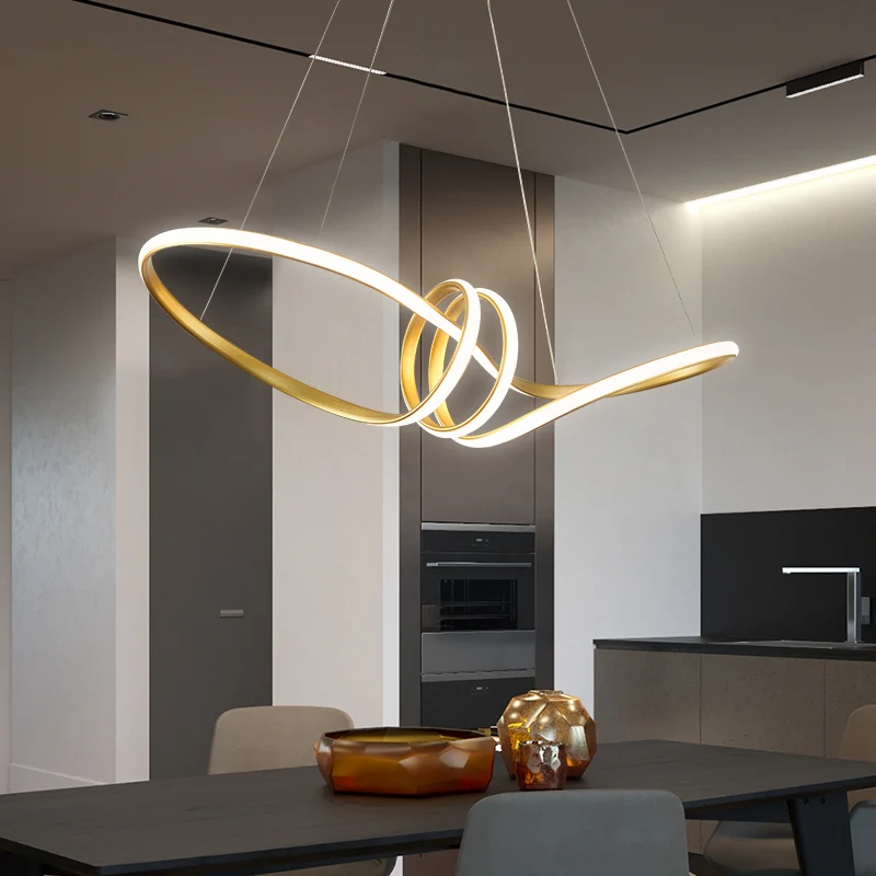 Gouden afwerking Twist Island Lamp Minimalisme LED metalen hanglamp voor restaurant Clearhalo