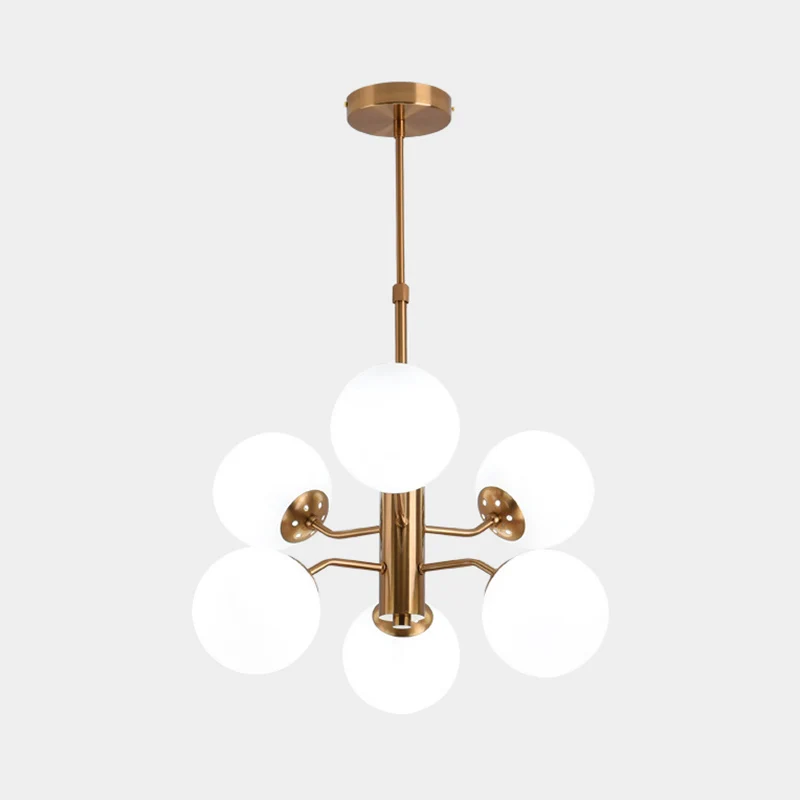 Gouden bal hangende kroonluchter modernistische multi-verlichting wit glas led-hanglamp met spoetnik-ontwerp Clearhalo