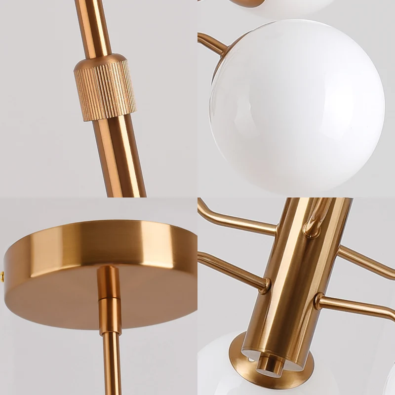 Gouden bal hangende kroonluchter modernistische multi-verlichting wit glas led-hanglamp met spoetnik-ontwerp Clearhalo