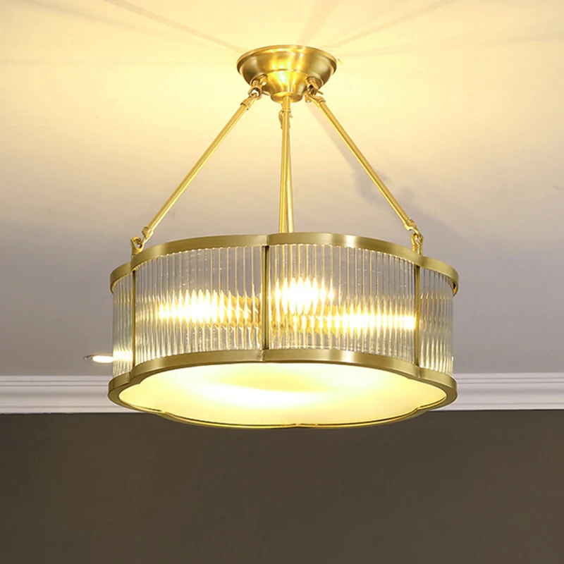 Gouden bloemen hanglamp traditioneel helder geribbeld glas woonkamer kroonluchter licht Clearhalo