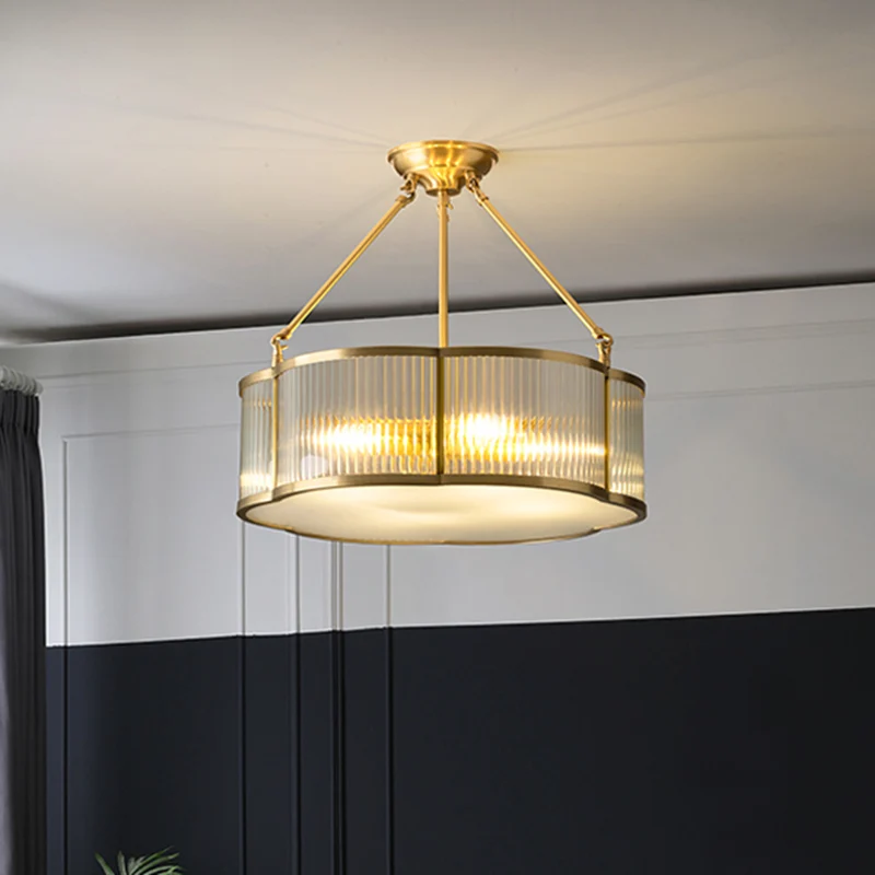 Gouden bloemen hanglamp traditioneel helder geribbeld glas woonkamer kroonluchter licht Clearhalo