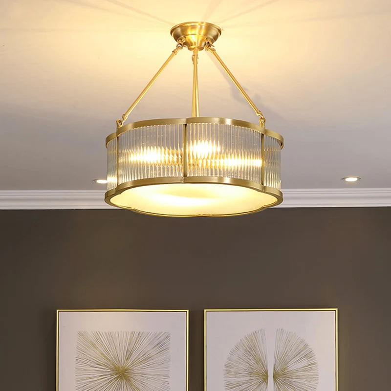 Gouden bloemen hanglamp traditioneel helder geribbeld glas woonkamer kroonluchter licht Clearhalo