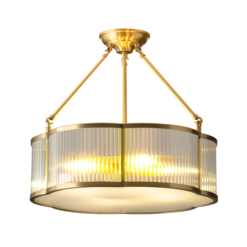 Gouden bloemen hanglamp traditioneel helder geribbeld glas woonkamer kroonluchter licht Clearhalo