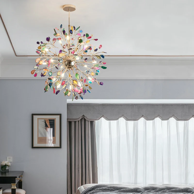 Gouden bloemvorm kroonluchter licht eigentijds multi-licht agaat hangend plafondlicht Clearhalo